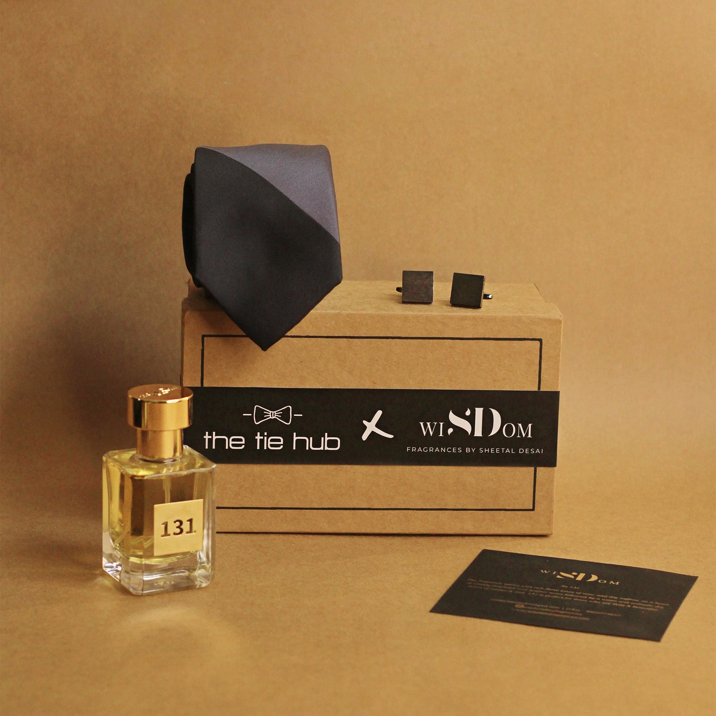 Wisdom Fragrances And Grey Plaid Necktie, Cufflinks Combo Set