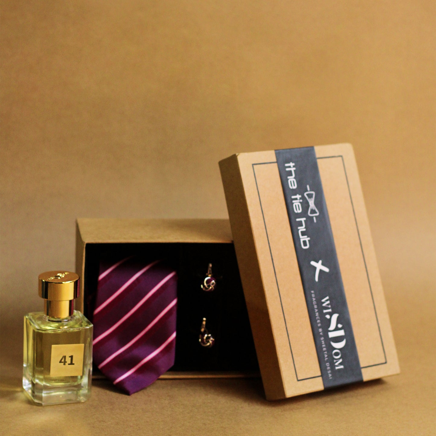 Wisdom Fragrances And Purple Striped, Necktie Cufflinks Combo Set