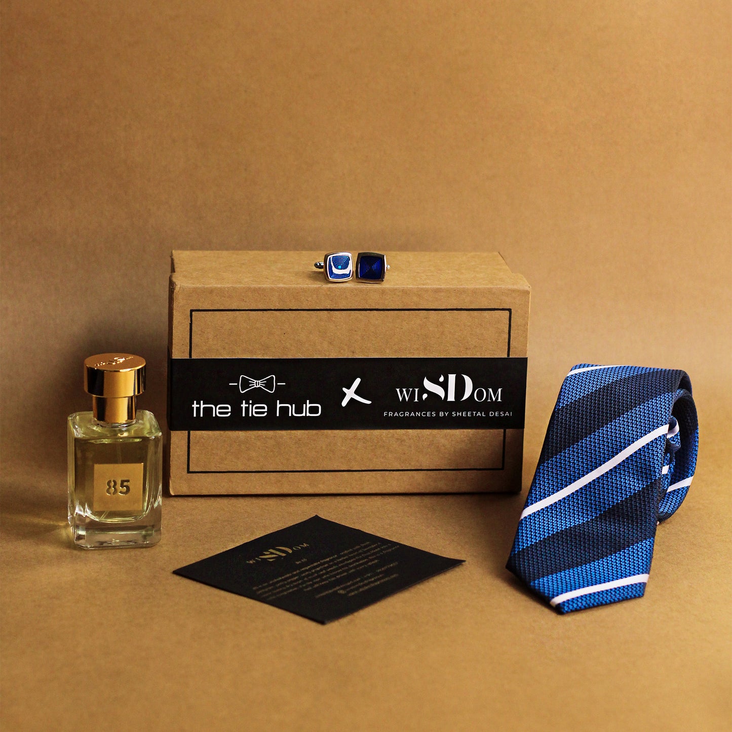 Wisdom Fragrances And Blue Striped Necktie, Cufflinks Combo Set