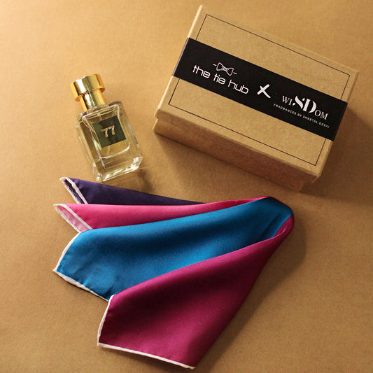 Wisdom Fragrances And Pink And Blue Printed Pocket Square Combo Set